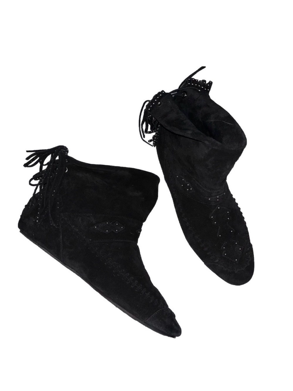 Saint Laurent Black Ankle Boots Suede Studded Moccasin Booties 9 Boho Casual 🟡